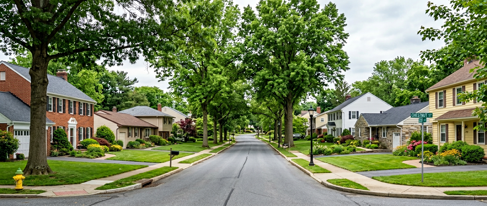 a quiet established residential neighborhood in Southeastern Pennsylvania