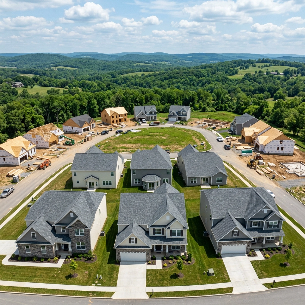 a residential asphalt shingle roof in a southeastern Pennsylvania neighborhood immediately after a severe storm