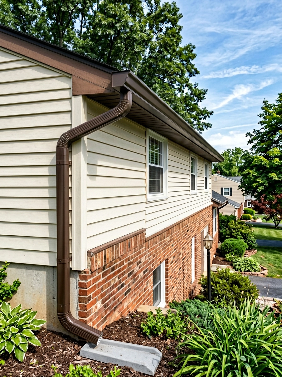 the roofline of a classic two-story brick and siding home in a Berks County suburb